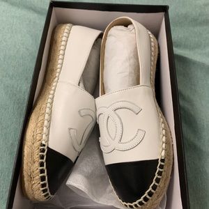 Black & White Leather Chanel espadrilles